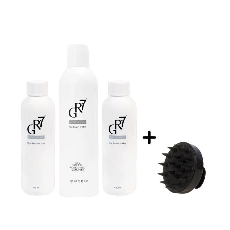 Produktset gegen graues Haar 2 Stk. GR-7 Tonic + GR-7 Shampoo + Massagebürste inklusive