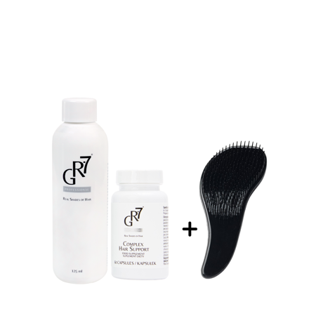 Behandlung zur Haarrepigmentierung und -stärkung – GR-7-Tonikum + Haarvitamine + Massagekamm als Geschenk